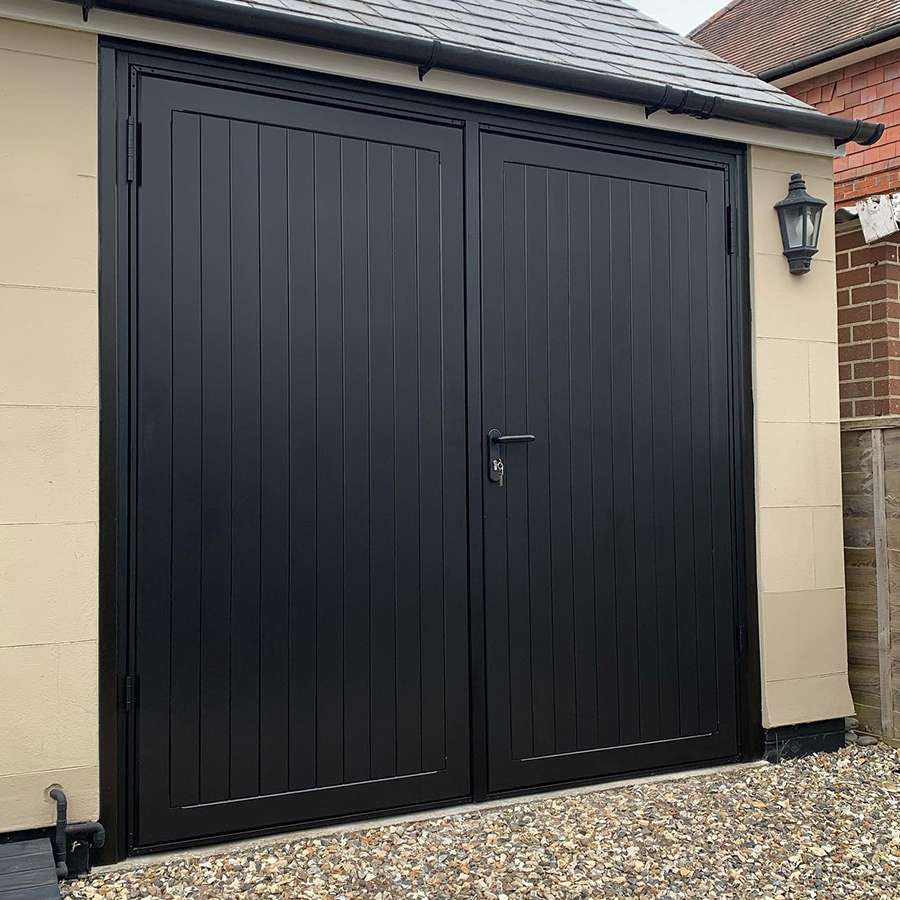 Side hinged garage doors